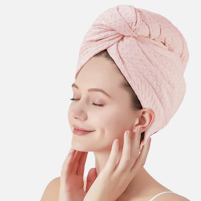 Waffle Absorbent Hair Drying Towel Wrap - Pink - 2PCS - 11" x 29" - image 12