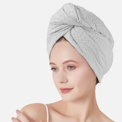 Waffle Absorbent Hair Drying Towel Wrap - Light Gray - 2PCS - 11" x 29" - image 15