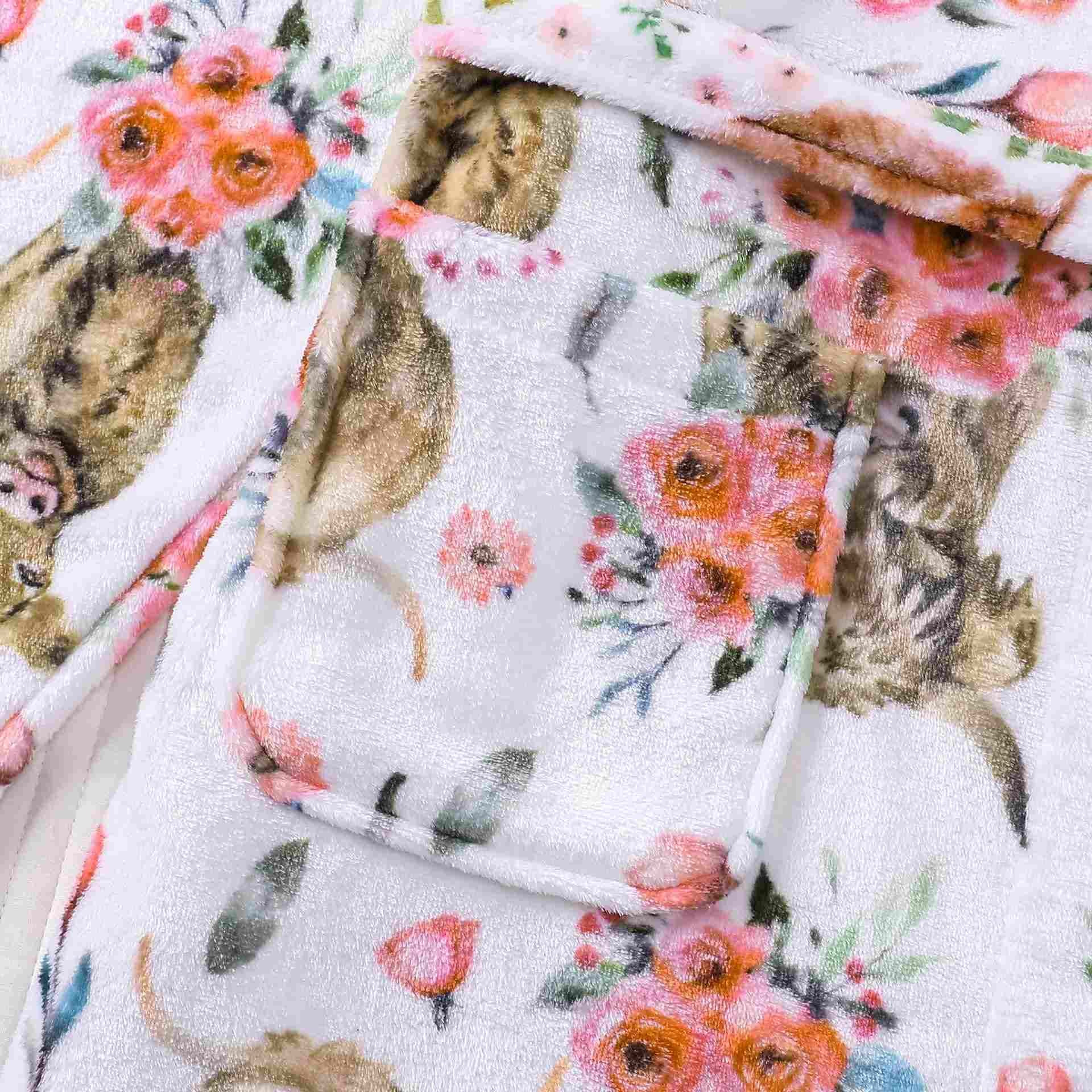 Animal Floral Print Plush Bathrobe - image 6