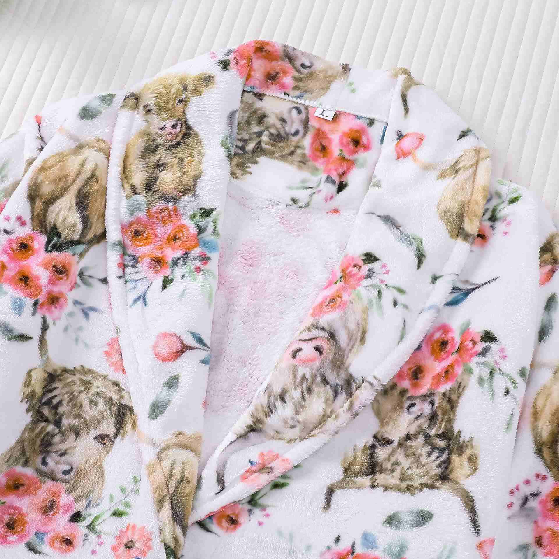 Animal Floral Print Plush Bathrobe - image 2