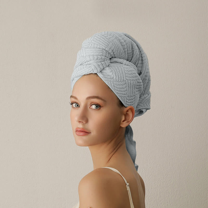 Ownkoti Breathable Antibacterial Hair Drying Towel Wrap - Blue - 2PCS - 26" x 39" - image 2