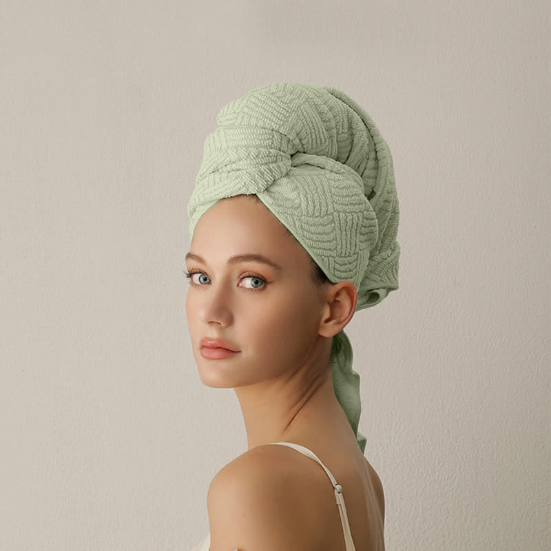 Breathable Antibacterial Hair Drying Towel Wrap - Green - 2PCS - 26" x 39" - image 7