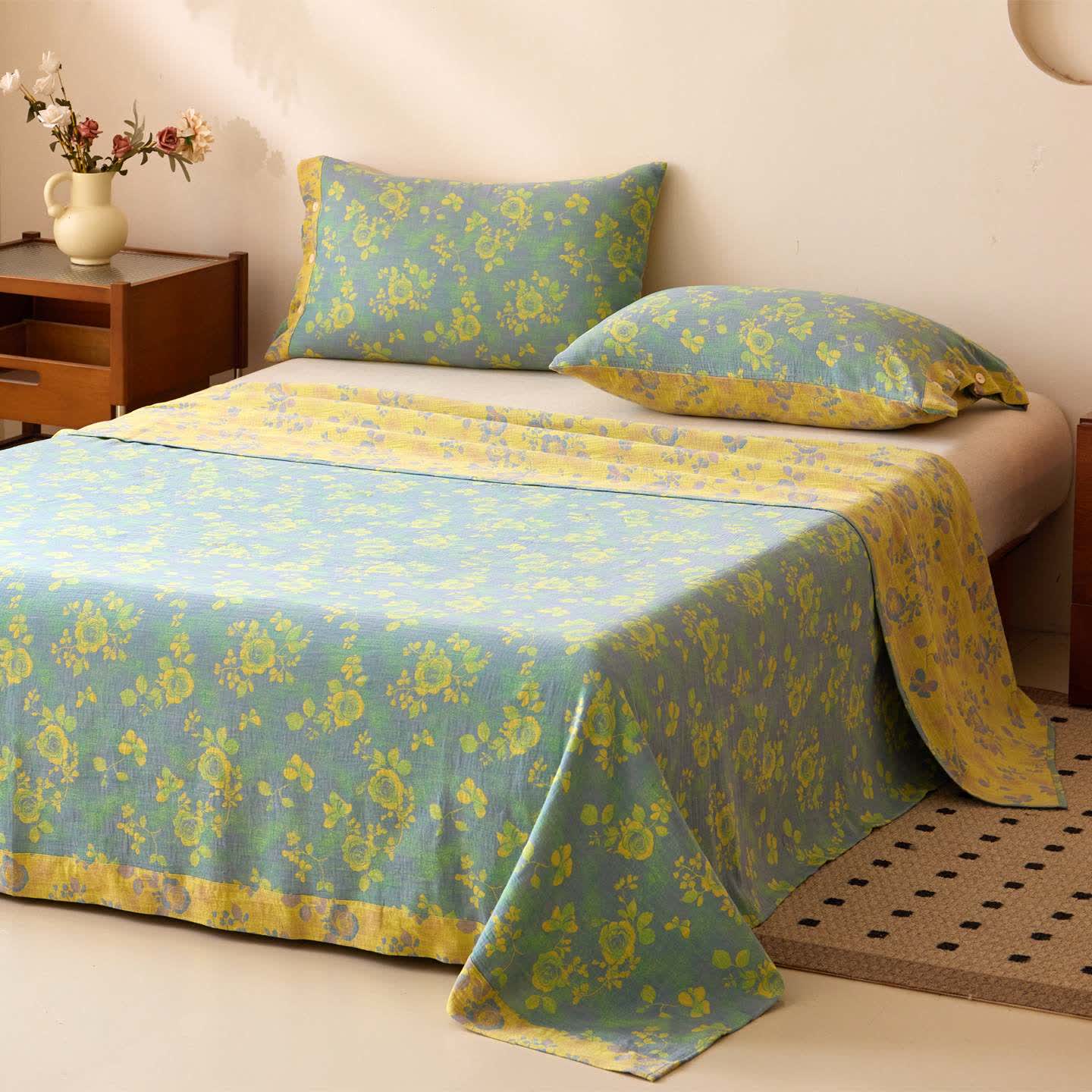 Rose Jacquard Cotton Gauze Sheet Bedspread - Bedspread with 2PCS Pillowcases - King - image 0