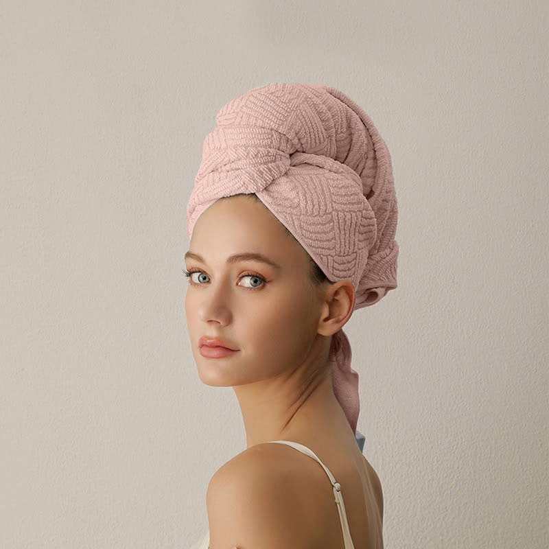 Breathable Antibacterial Hair Drying Towel Wrap - Pink - 2PCS - 26" x 39" - image 4