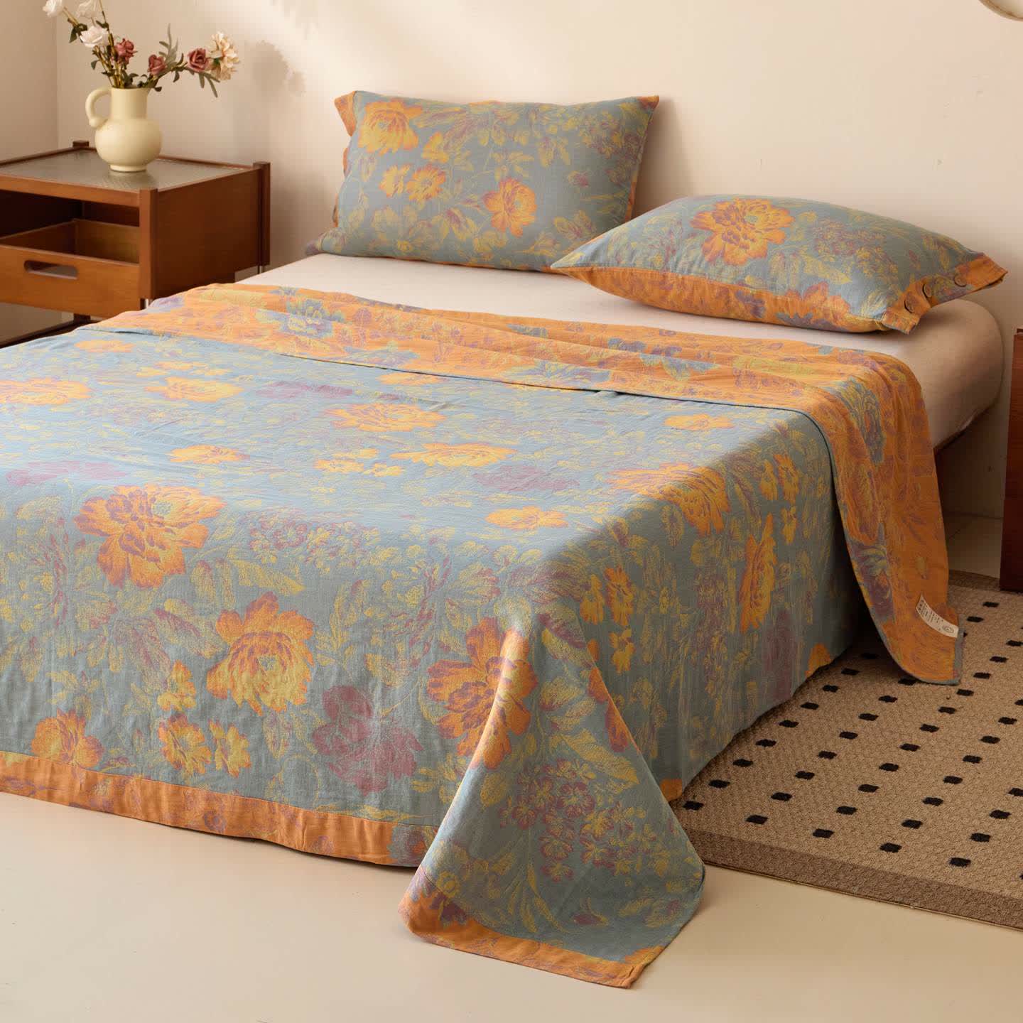 Peony Jacquard Cotton Gauze Sheet Bedspread - Bedspread with 2PCS Pillowcases - King - image 0