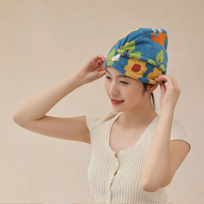 Animal Floral Yarn-dyed Cotton Hair Towel - image 2