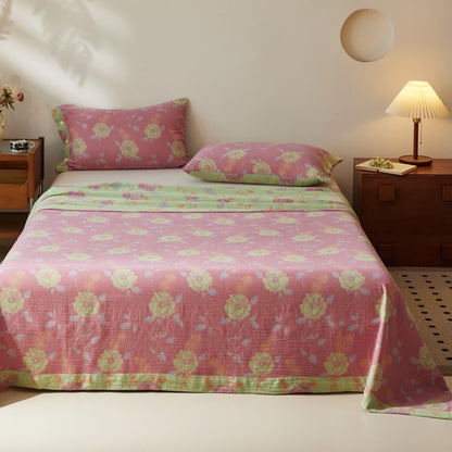 Elegant Floral Cotton Gauze Sheet Bedspread - image 1