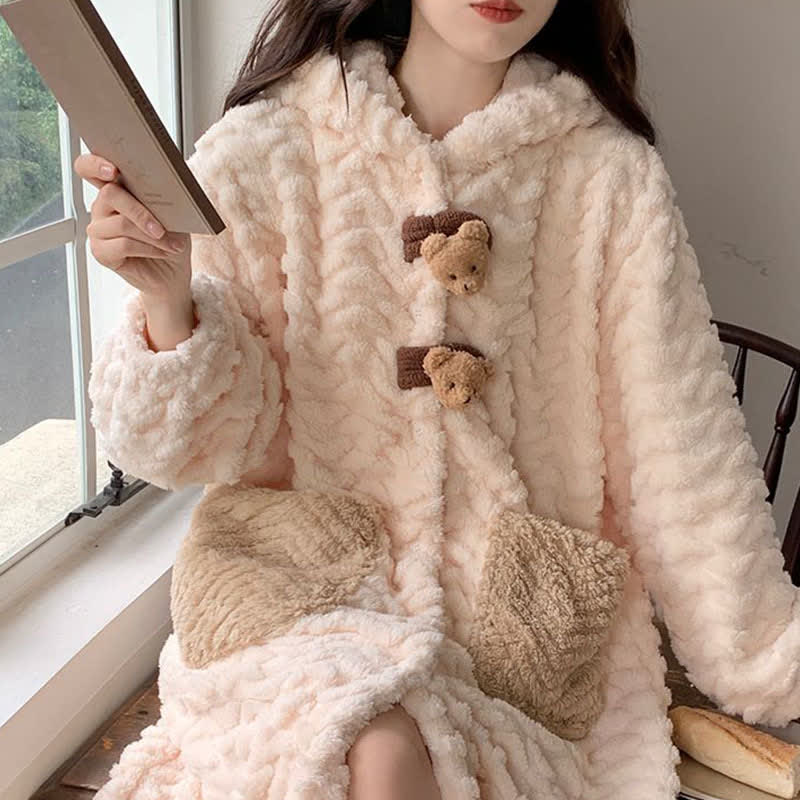 Bear Plush Button Hooded Robe - image 1
