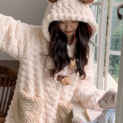 Bear Plush Button Hooded Robe - image 5