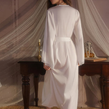 Ownkoti Solid Color Sexy Lace Bathrobe - image 2