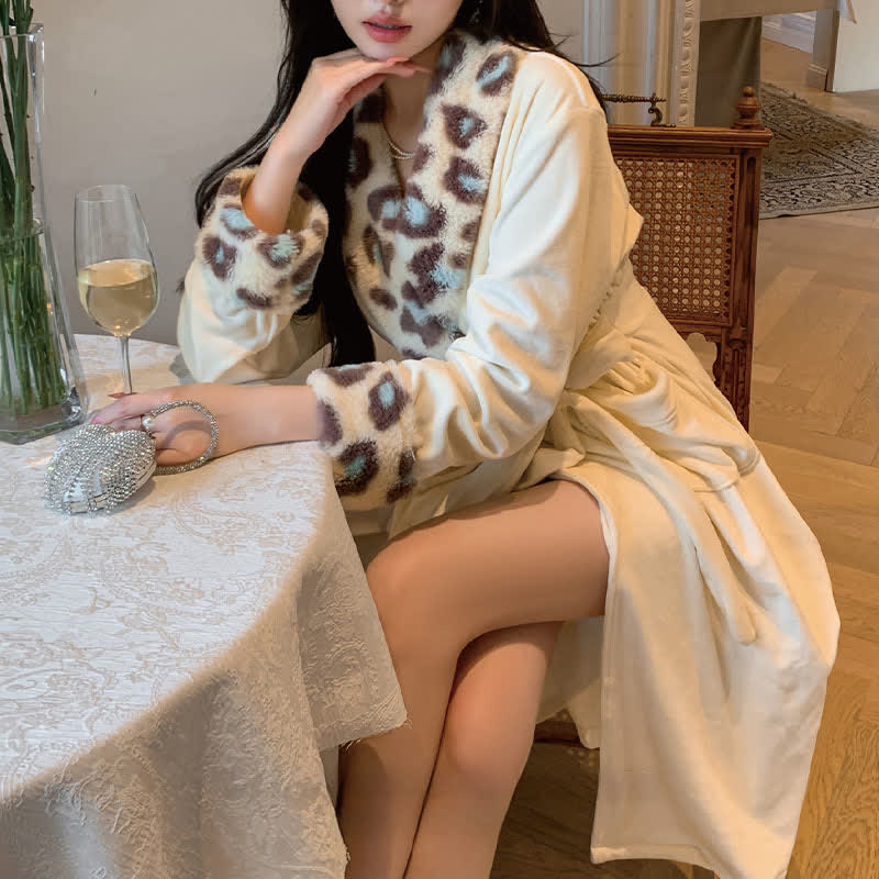 Light Luxury Leopard Collar Plush Robe - image 9
