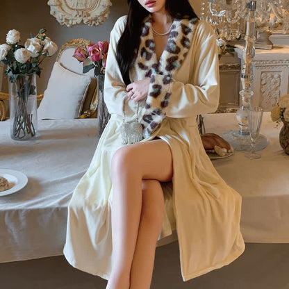 Light Luxury Leopard Collar Plush Robe - image 7