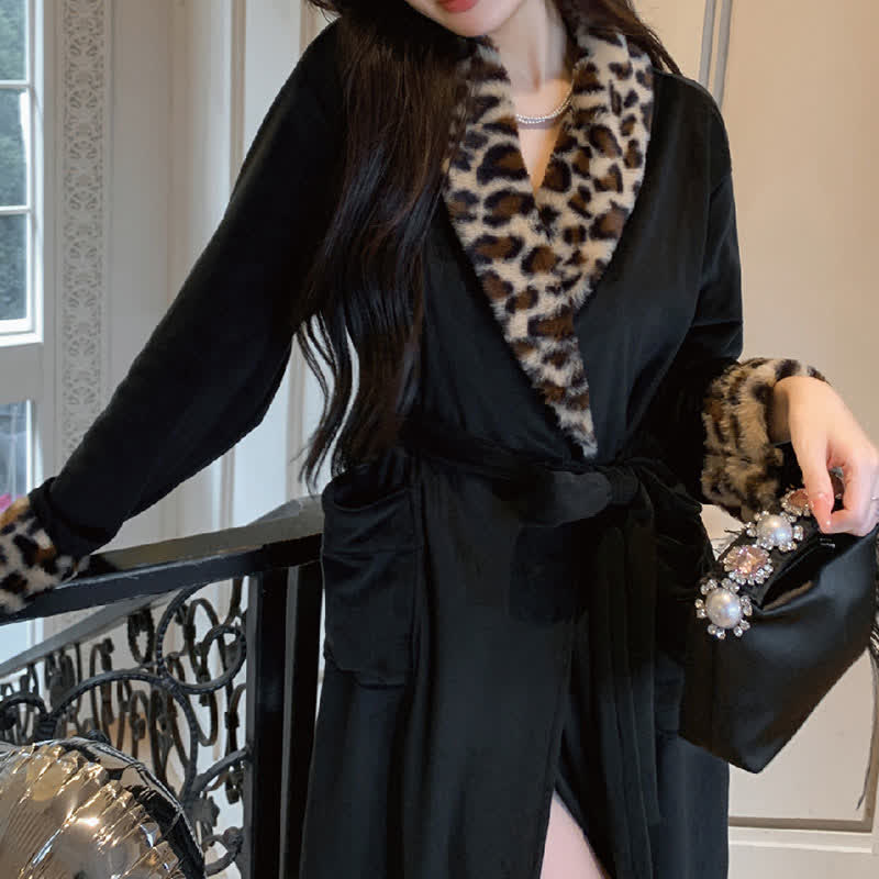 Light Luxury Leopard Collar Plush Robe - image 5
