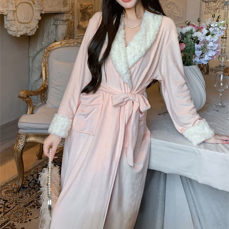 Light Luxury Leopard Collar Plush Robe - Pink - XL - image 10