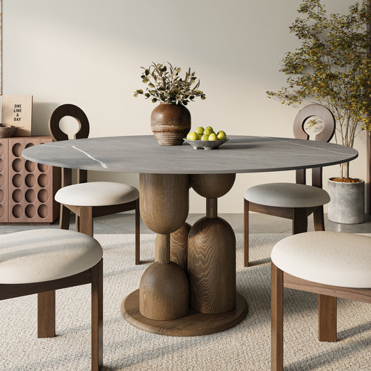 Ownkoti Goblet-shaped Base Round Kitchen Table For 4/6/8 - Light Gray - 59" Table - image 0