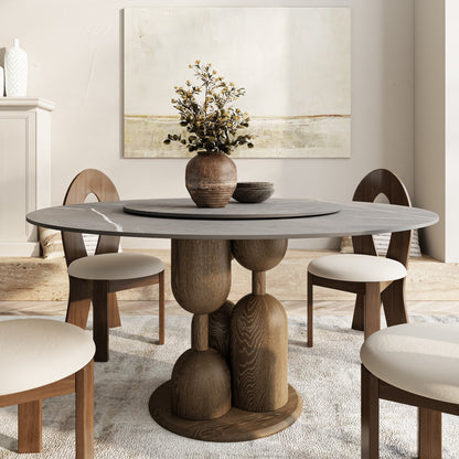 Goblet-shaped Base Round Kitchen Table For 4/6/8 - Light Gray - 59" Table With Lazy Susan - image 8