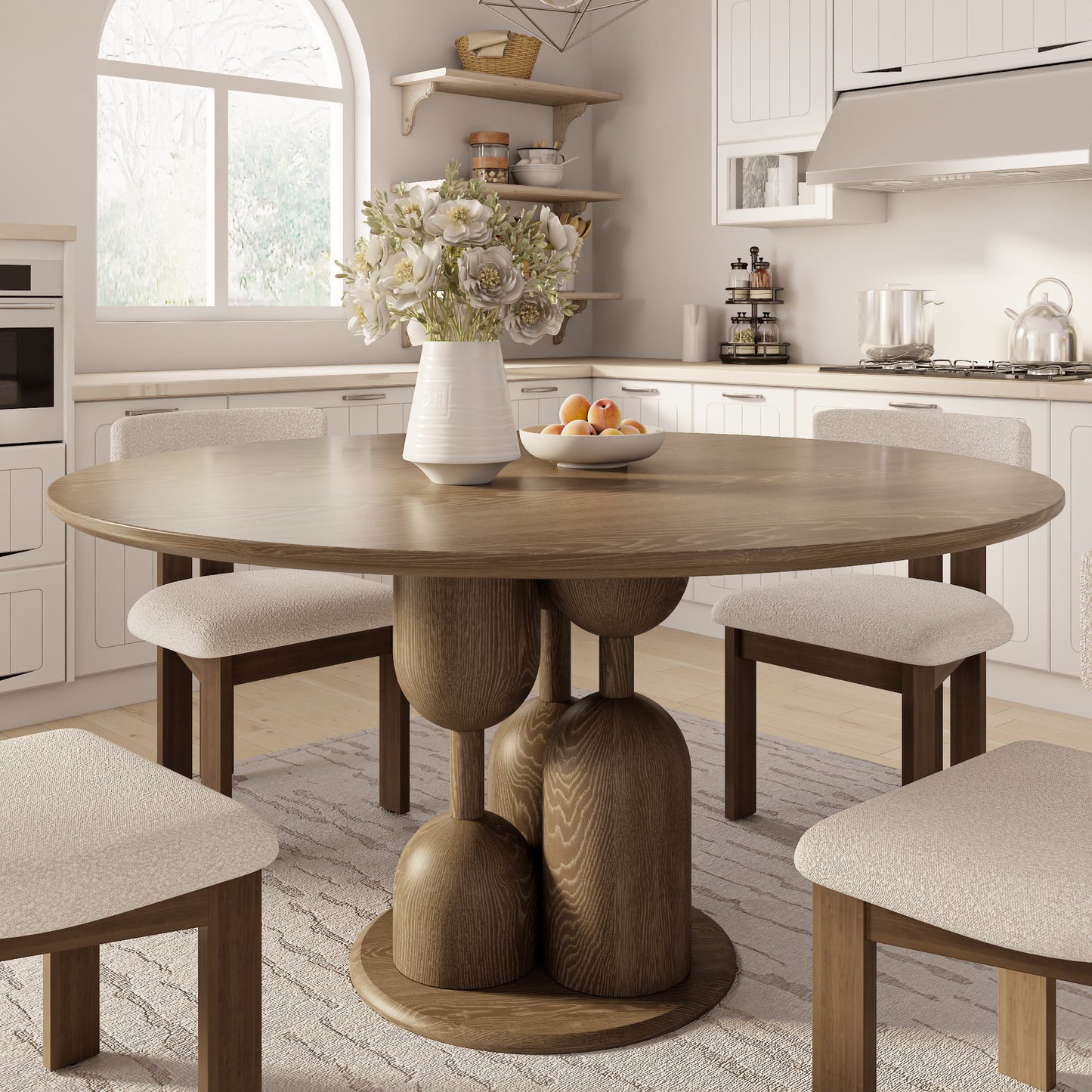 Goblet-shaped Base Round Kitchen Table For 4/6/8 - Dark Walnut - 59" Table - image 0