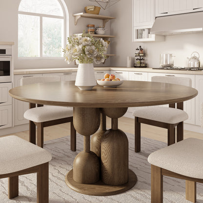 Goblet-shaped Base Round Kitchen Table For 4/6/8 - Dark Walnut - 59" Table - image 0