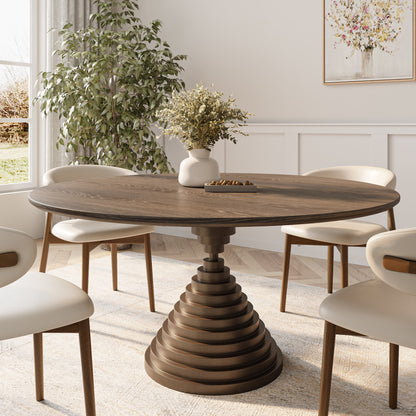 Multi-layered Hourglass-shaped Base Dining Table For 4-8 Seats - Dark Walnut - 59" Table - image 0
