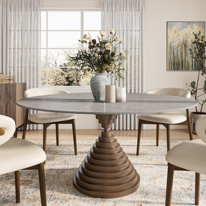 Multi-layered Hourglass-shaped Base Dining Table For 4-8 Seats - Light Gray - 59" Table - image 5