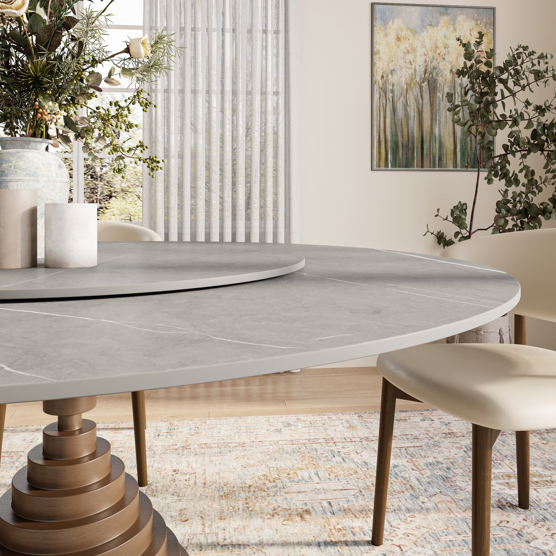 Multi-layered Hourglass-shaped Base Dining Table For 4-8 Seats - image 12
