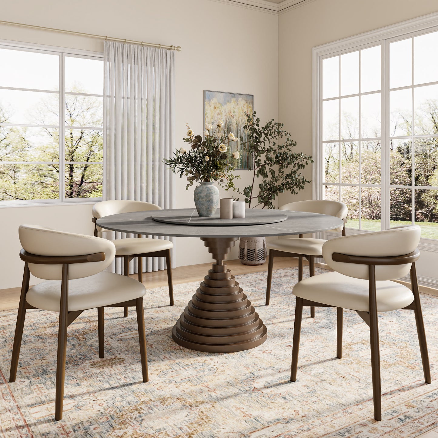 Multi-layered Hourglass-shaped Base Dining Table For 4-8 Seats - image 10