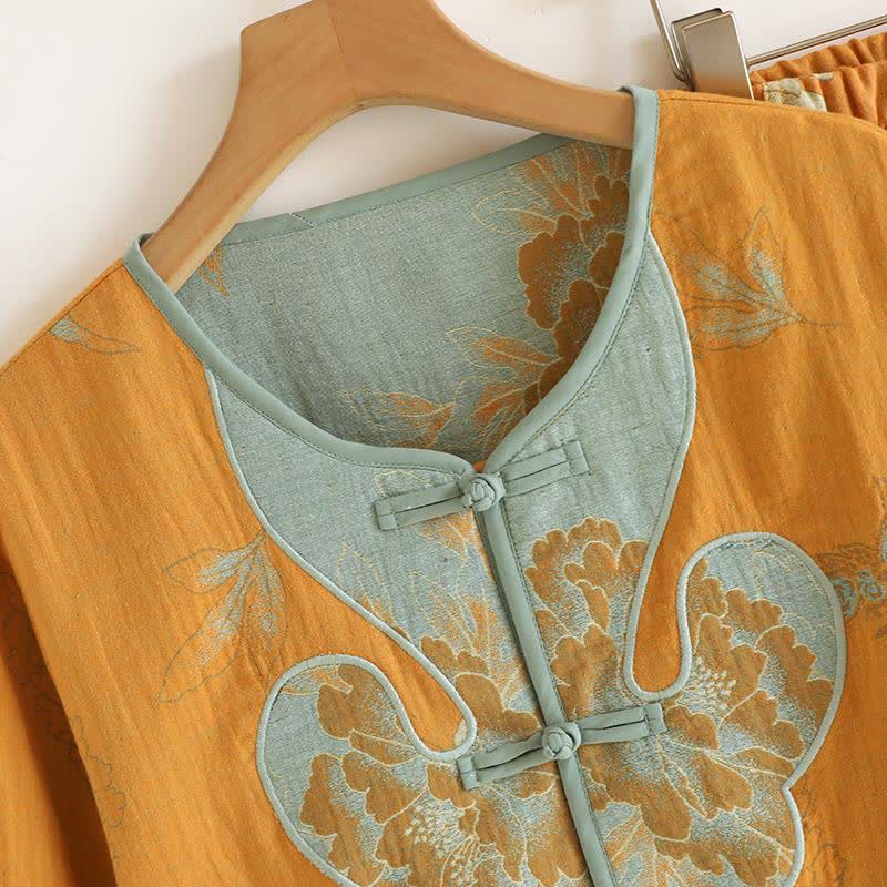 Ownkoti Oriental Style Peony Cotton Pajama Set - image 2