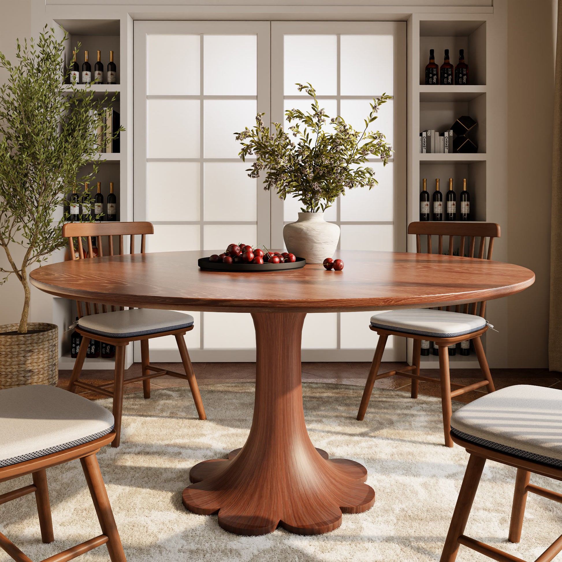 Floral-shape Pedestal Dining Table Pedestal Base Farmhouse Style - Wanlut - 59" Table - image 0