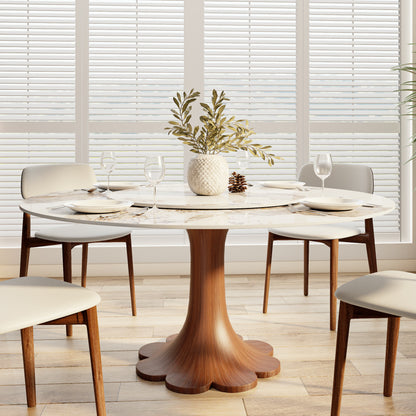 Floral-shape Pedestal Dining Table Pedestal Base Farmhouse Style - Pandora - 59" Table With Lazy Susan - image 13