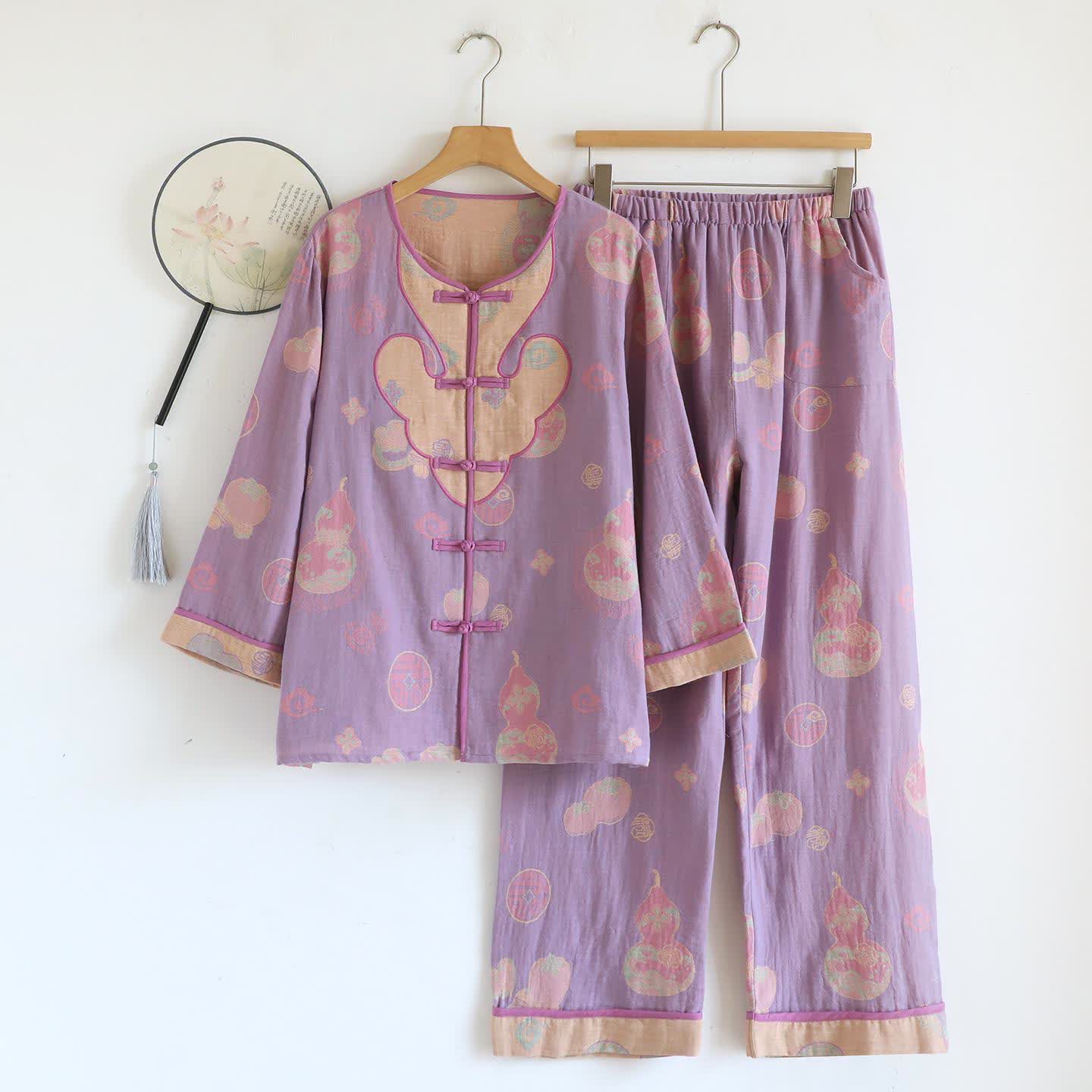 Oriental Style Gourd Cotton Pajama Set - XL - image 0
