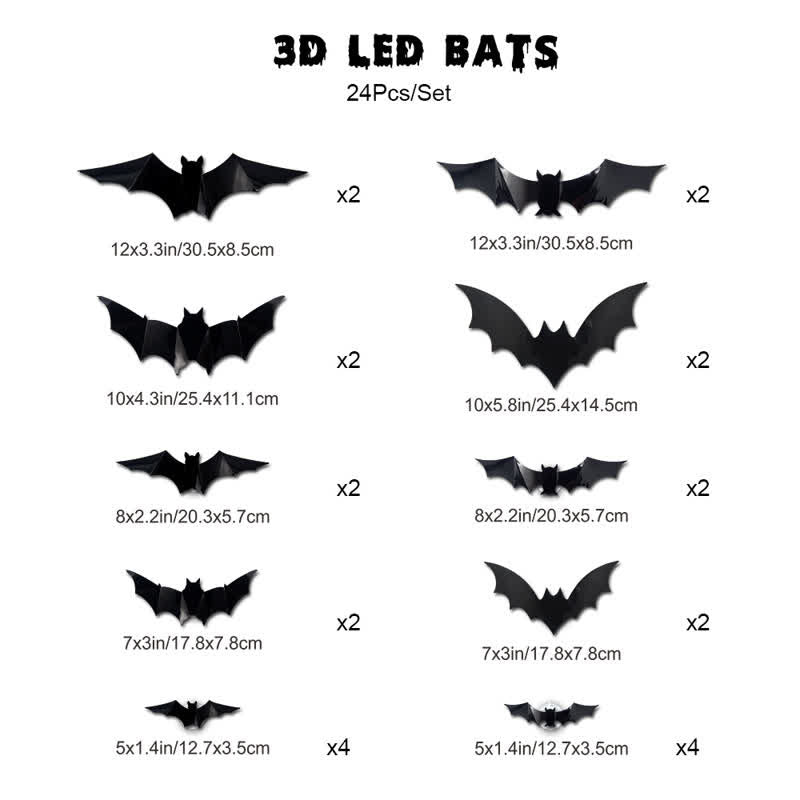 Halloween 3D LED Bat Glitter Wall Decoration - 24PCS - image 11