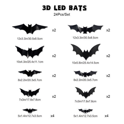 Halloween 3D LED Bat Glitter Wall Decoration - 24PCS - image 11