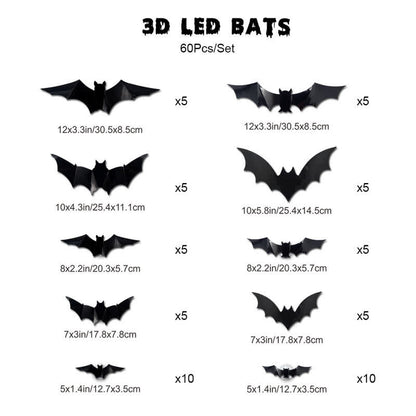 Halloween 3D LED Bat Glitter Wall Decoration - 60PCS - image 14