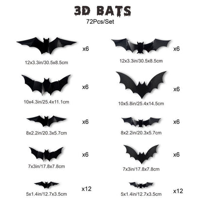 Halloween 3D LED Bat Glitter Wall Decoration - 72PCS - image 15