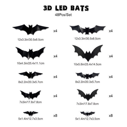 Halloween 3D LED Bat Glitter Wall Decoration - 48PCS - image 13