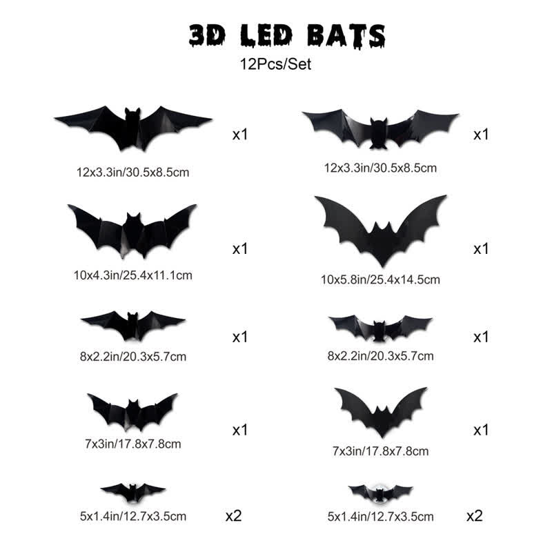 Halloween 3D LED Bat Glitter Wall Decoration - 12PCS - image 10