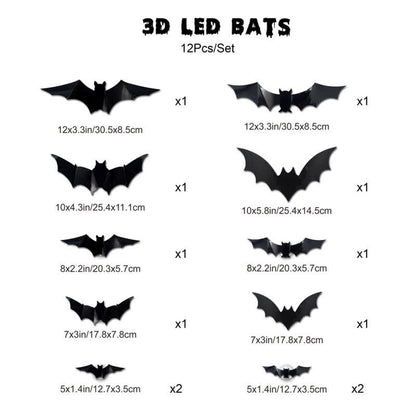 Halloween 3D LED Bat Glitter Wall Decoration - 12PCS - image 10