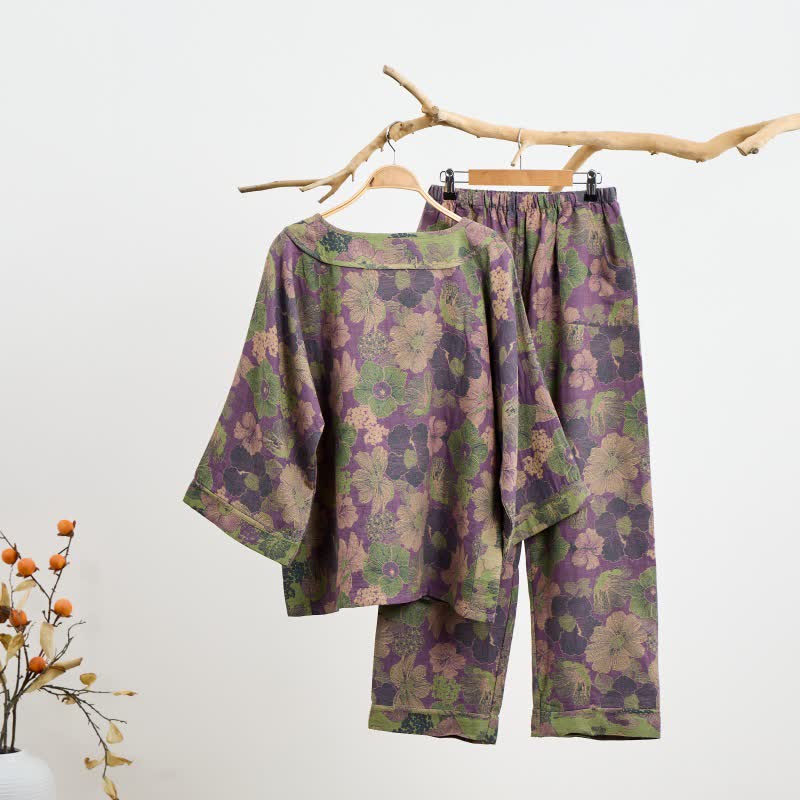 Ownkoti Peach Blossom Oriental Tassel Cotton Pajamas - image 1
