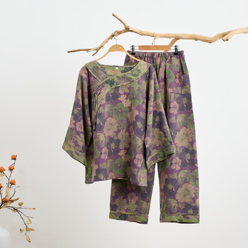 Ownkoti Peach Blossom Oriental Tassel Cotton Pajamas - 2XL - image 0