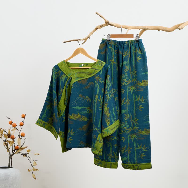 Ownkoti Bamboo Oriental Tassel Cotton Pajama Set - image 1
