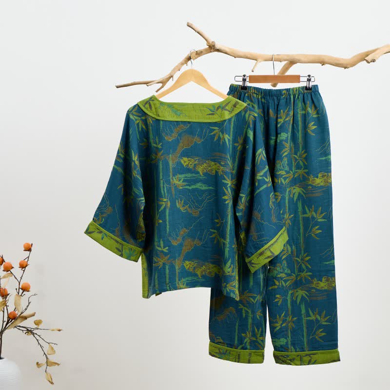 Ownkoti Bamboo Oriental Tassel Cotton Pajama Set - image 1