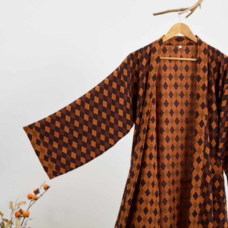 Diamond Plaid Cotton Gauze Kimono Robe - image 4