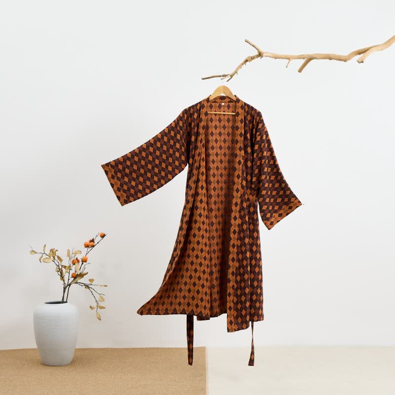 Diamond Plaid Cotton Gauze Kimono Robe - image 2