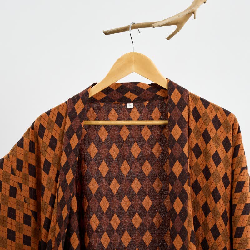 Diamond Plaid Cotton Gauze Kimono Robe - image 10