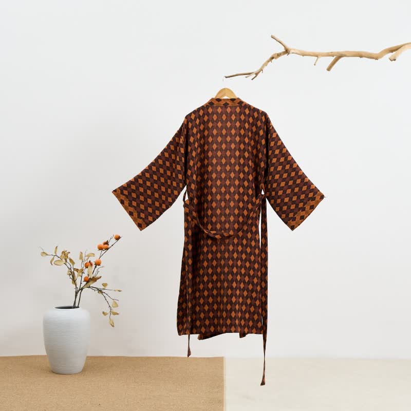 Diamond Plaid Cotton Gauze Kimono Robe - image 3