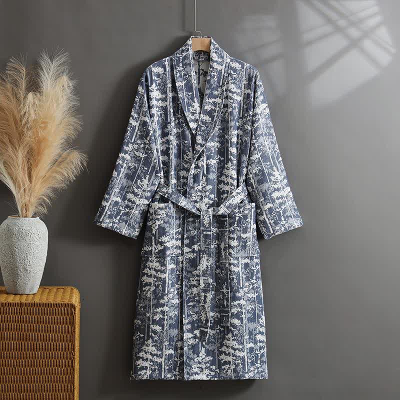 Botanical Cotton Double Layer Gauze Robe - Blue - XL - image 2