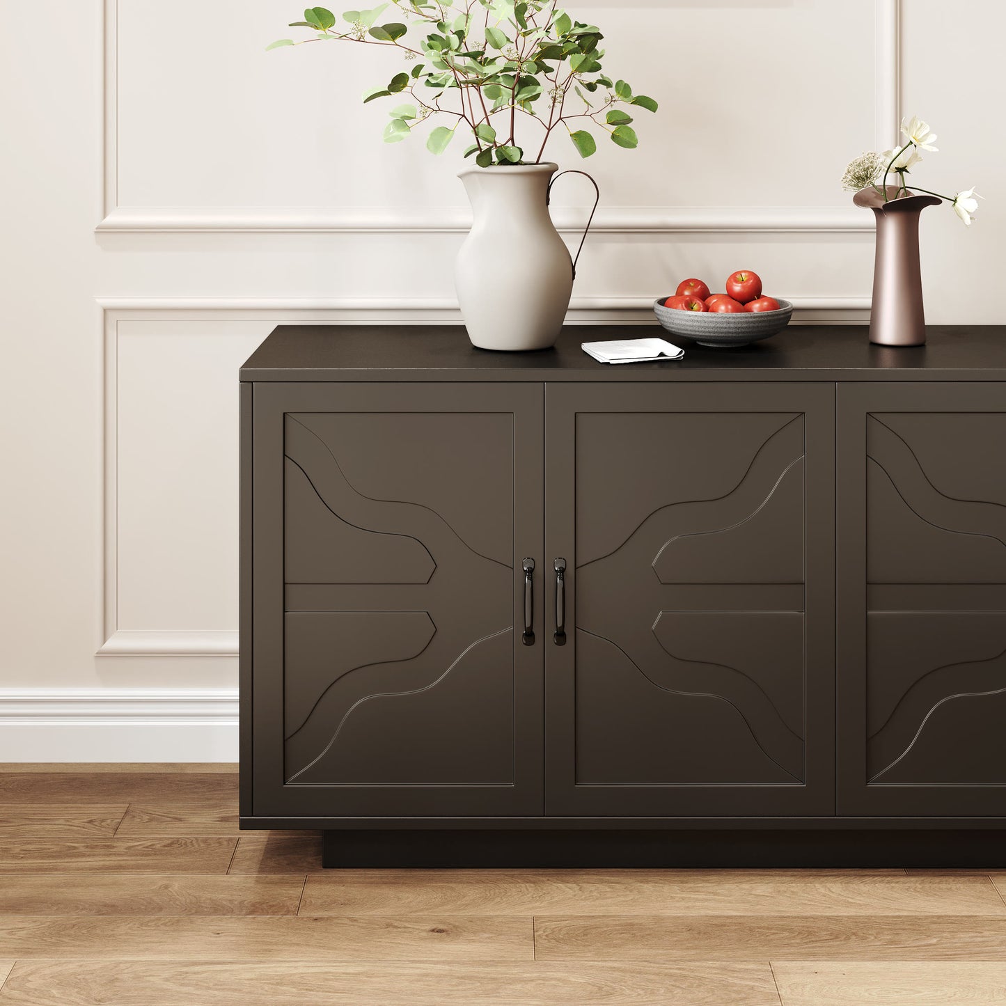 Classic Black Buffet Cabinet With Wine Glass Rack - image 8