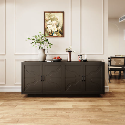 Classic Black Buffet Cabinet With Wine Glass Rack - Black - image 0