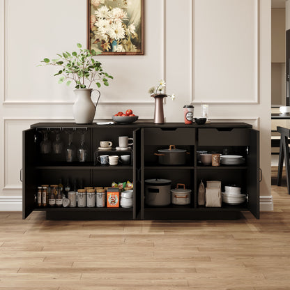 Classic Black Buffet Cabinet With Wine Glass Rack - image 3