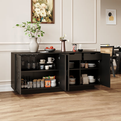 Classic Black Buffet Cabinet With Wine Glass Rack - image 4